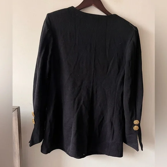 St.John Collection Wool Black Jacket Blazer and Skirt SET with Gold Buttons - 10 - Picture 9 of 11